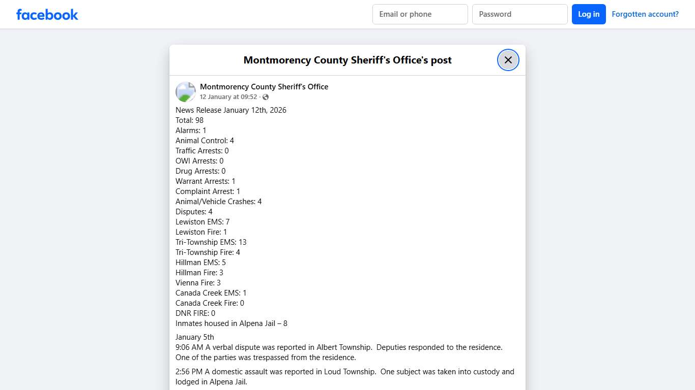 News Release January... - Montmorency County Sheriff's Office Facebook